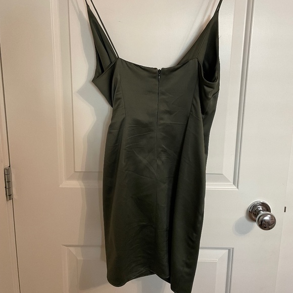 Olive Satin Wrap Slip Dress - Picture 4 of 4